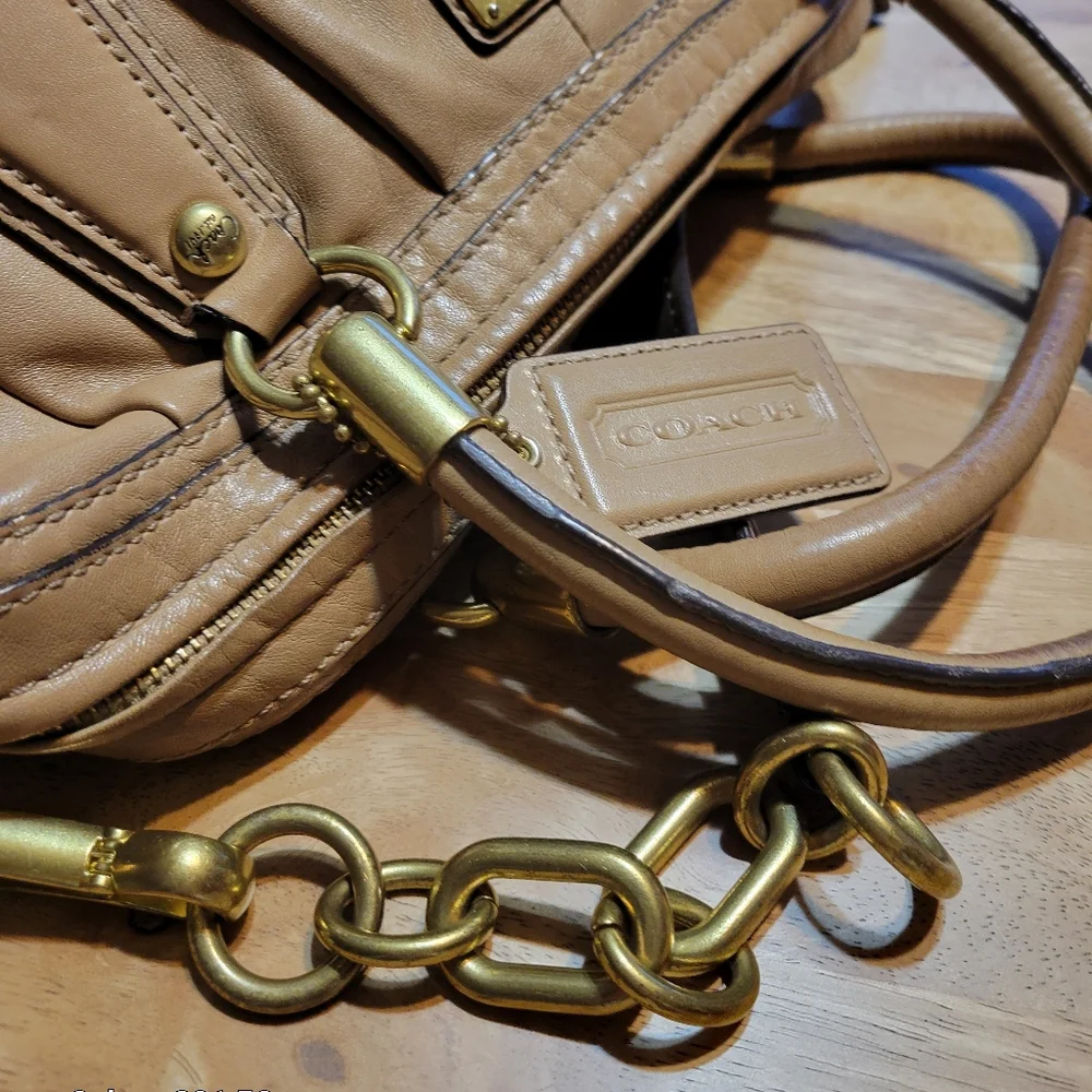 Coach Beige Leather Satchel with Gold Hardware